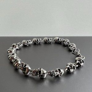 Y2K 2000s skull pile grunge heavy metal punk stainless steel chain bracelet